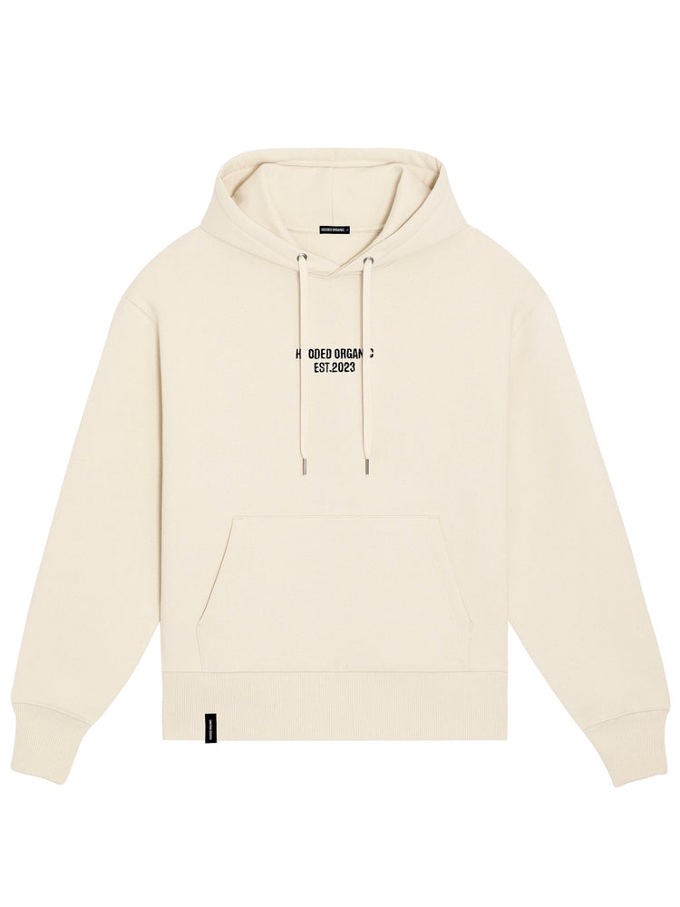 Økologisk beige hoodie til kvinder – blød pasform, dansk design og GOTS-certificeret, produceret i Portugal