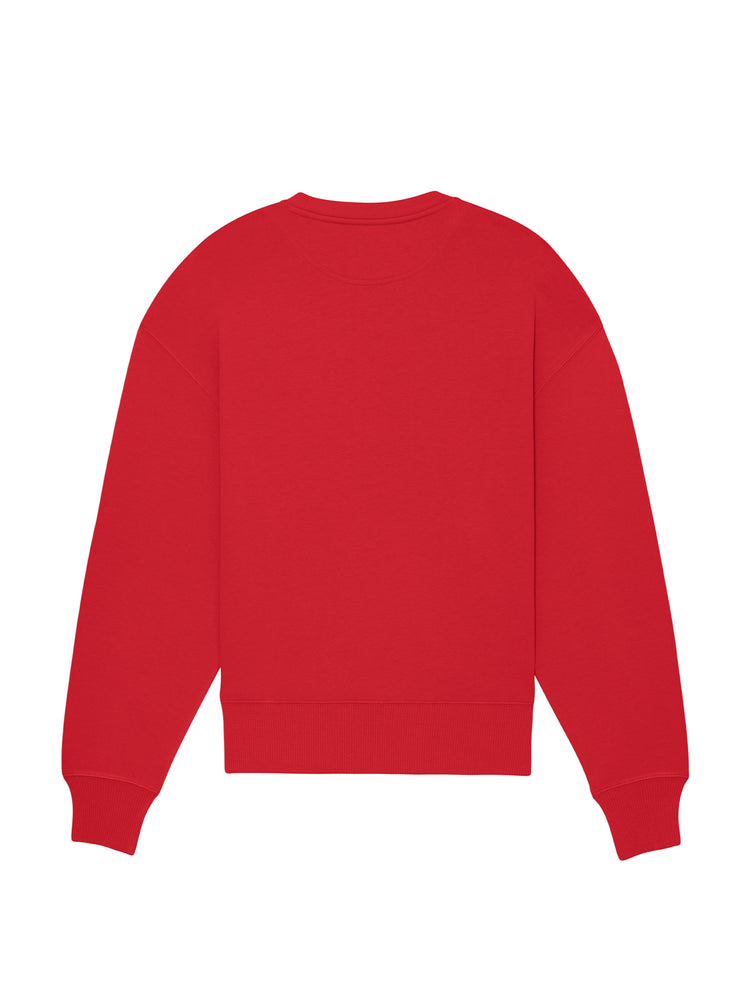 Rød sweatshirt med logo på ryggen – afslappet snit og 100% økologisk materiale
