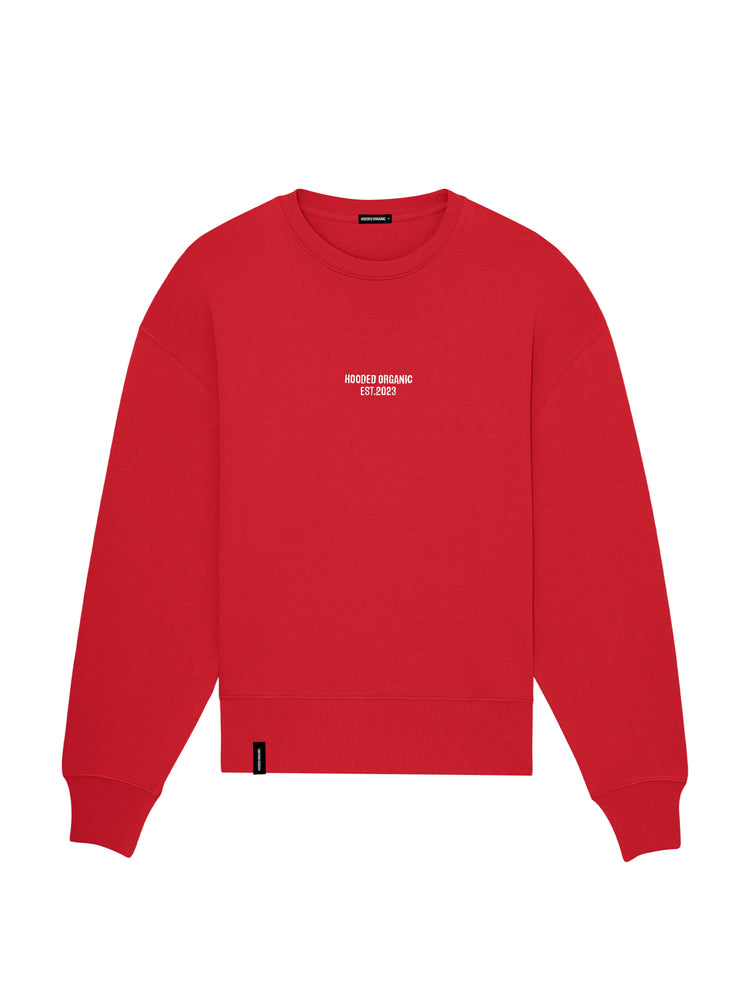 Rød sweatshirt uden print set forfra – comfy loose fit i 100% økologisk kvalitet
