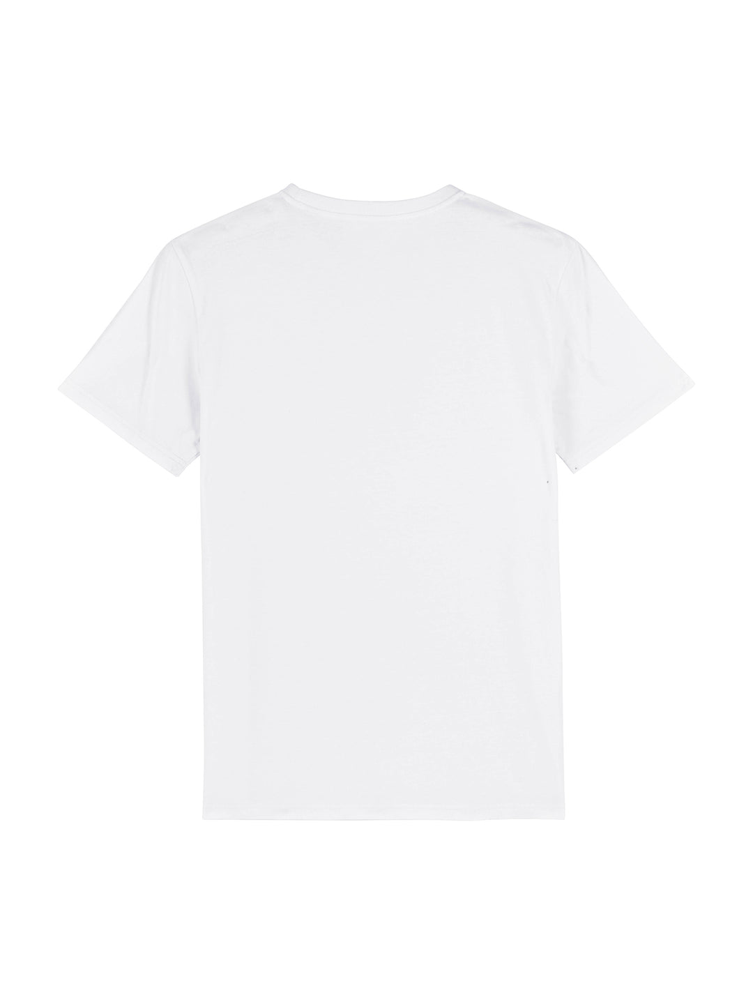 Hvid T-shirt set bagfra – enkelt produktbillede i 100% økologisk bomuld
